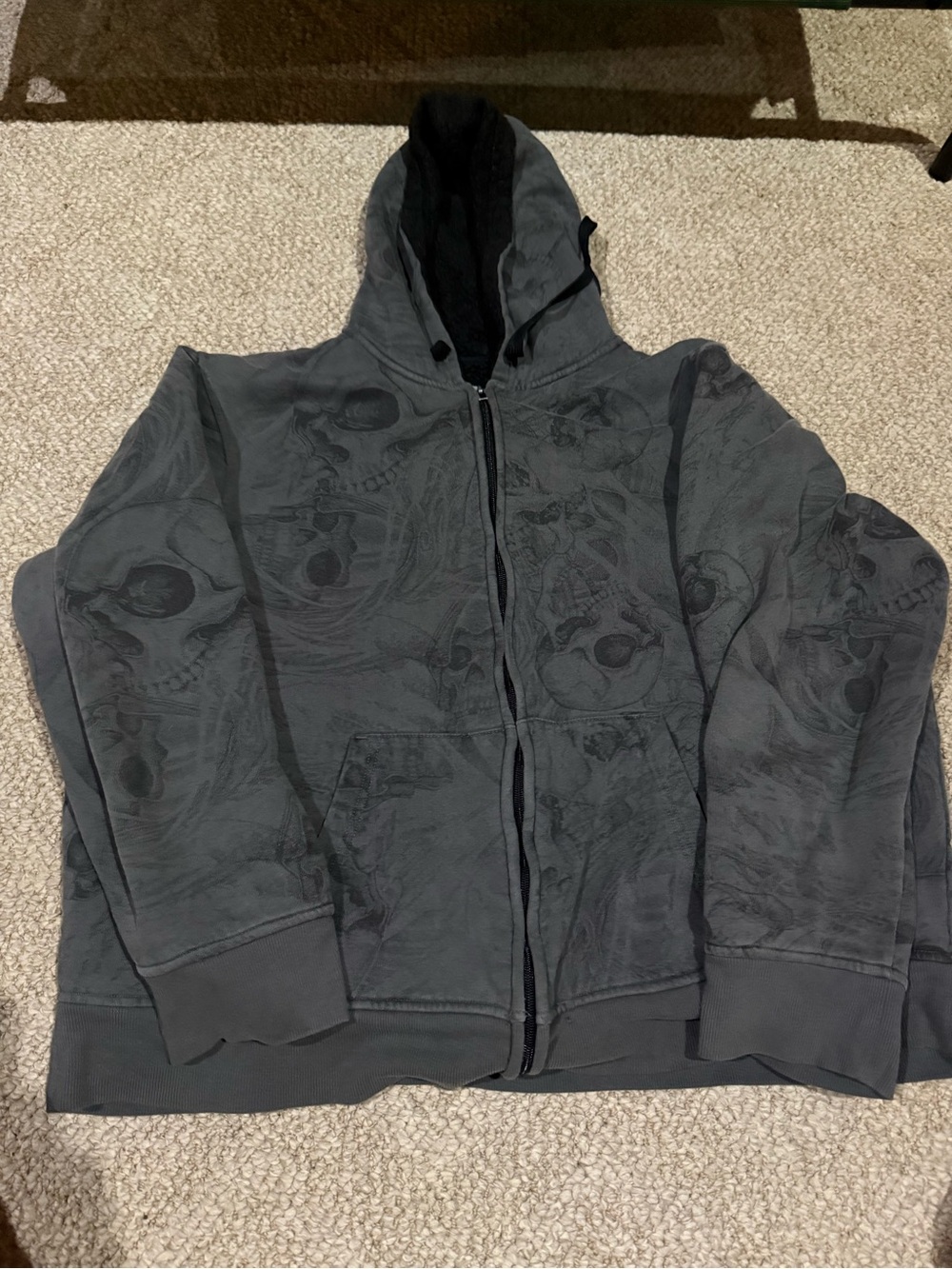 No Boundaries Gray Skull-Print Full-Zip Hoodie